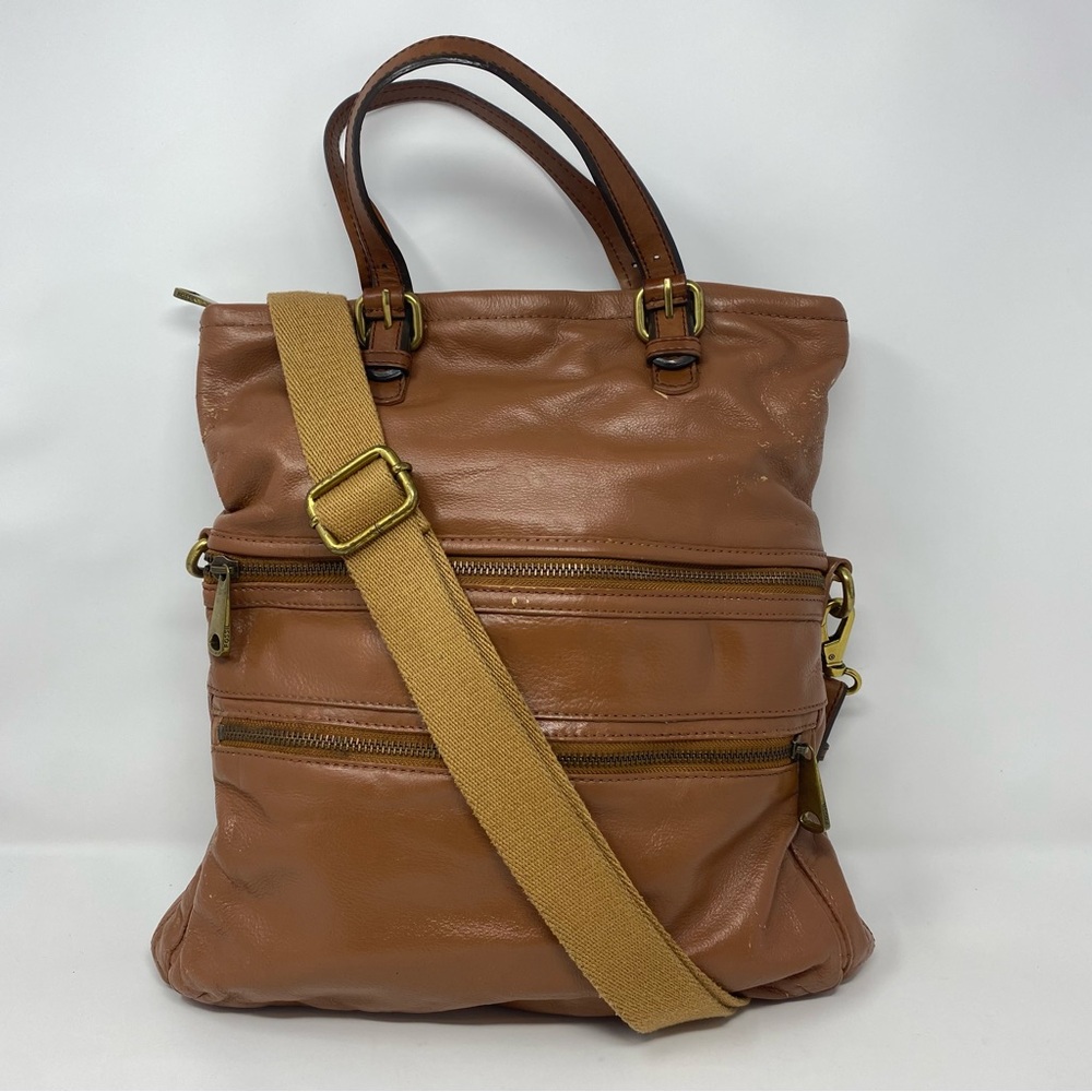 Fossil Explorer Flap Fold Over Hobo Crossbody Bag Tan Distressed Boho Bohemian*
